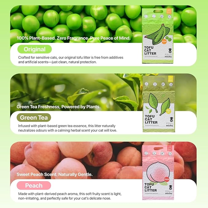 Tofu Cat Litter Natural Clumping Tofu Cat Litter, Fast Clumping and Easily Scoop-able 5.5lb/88oz 5 Scents - Rainbow Combo, 6 Pack