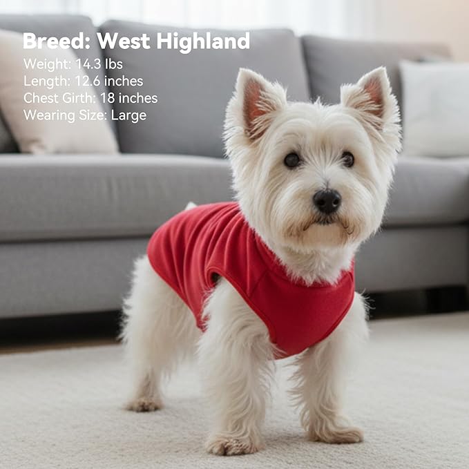 cyeollo 2 Pack Dog Fleece Sweater Stretchy Sweatshirt Pullover Dog Vest with Reflective Stripe Pet Clothes Lightweight Pet Sweaters for Medium Dogs Size, Red & Buffalo Plaid XL