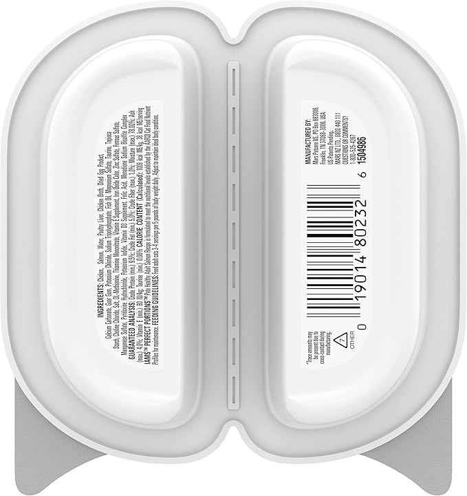 IAMS Perfect Portions Healthy Adult Grain Free Wet Cat Food Pate, Salmon Recipe, 2.6 oz. Easy Peel Twin-Pack Trays (24 Count, 48 Servings)