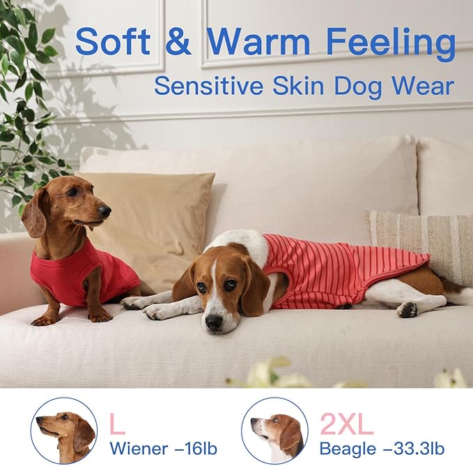 3 Pack Sweaters for Medium Dogs Girl -Red-XXL,Striped Pullover | Stretchy Soft Shirt for Sensitive Skin,Sleeveless Lightweight for Travel,Play,Walking Keep Warm