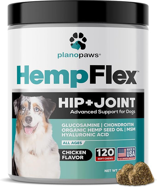 HempFlex - Glucosamine Chondroitin for Dogs - Hemp Oil for Dogs - Safe Dog Joint Supplement for All Breeds - 120 Mobility Hemp Dog Treats - Hip & Joint Support for Dogs - Joint Supplement for Dogs