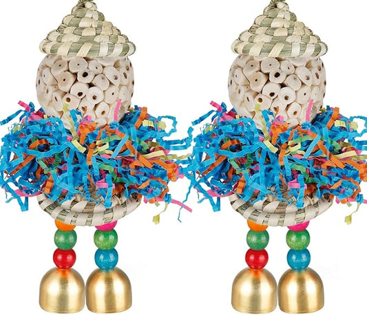 Conure Toys,2PCS Bird Toy Parrot Foraging Shredder Hanging Toys Sola Balls with Bell for Small Parrots Parakeets Cockatiel Conures Love Birds Budgie Cage Toy