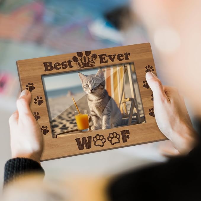Pet Picture Frame, Dog Picture Frame Birthday Gift for Dog Owner Mom Friend, Wooden Photo Frame with Stand, 4x6" Photo Frame for Tabletop Display, Home Office Bedroom Desk Decor Shelf Display/XK48