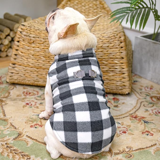 BEAUTYZOO Small Dog Sweater Fleece Vest Winter Jacket, D-Ring Leash Attachment for XS S Puppy Medium Sized Breeds Dogs, Cold Weather Dog Clothes Windproof Keep Warm, Classic White Plaid S