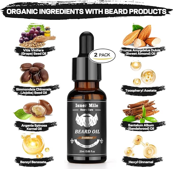 Beard Kit for Men Grooming & Care: with 2 Pack Beard Oils and Balm - Wash & Conditioner for After Shave Lotions Sandalwood, Brush and Comb Sets with Scissors, Valentines Fathers Gifts for Dad/Men/Him