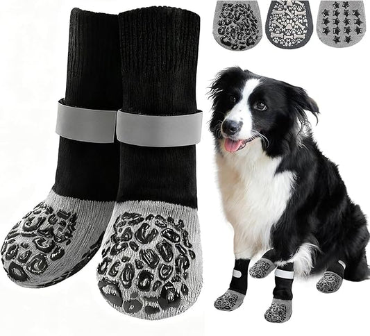 HeavenEye Dog Socks for Hardwood Floors, Anti Slip Dog Paw Protectors Shoes, Maximum Grip Prevent Licking Paws Slipping Hot Cold Pavement Boots for Small Medium Large Senior Dogs(Black Leopard, M)