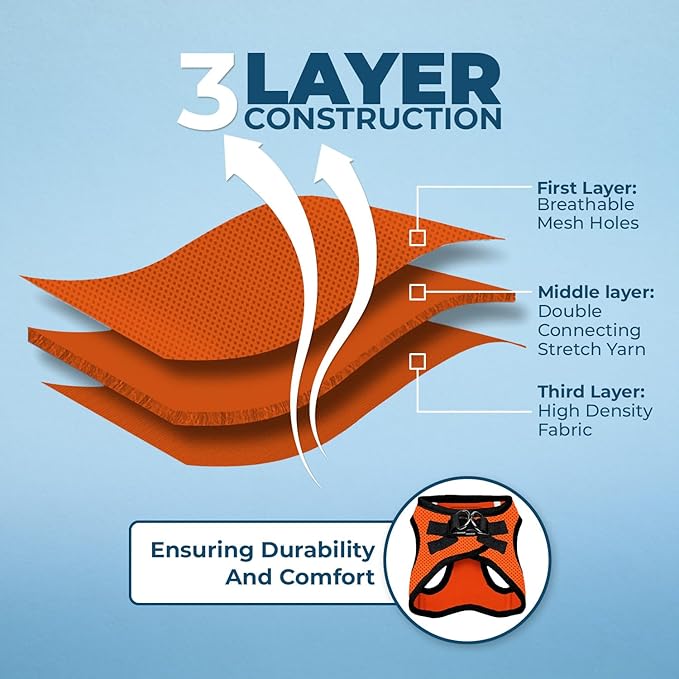 Voyager Step-in Air All Weather Mesh Harness and Reflective Dog 5 ft Leash Combo with Neoprene Handle, for Small, Medium and Large Breed Puppies by Best Pet Supplies - Orange/Black Trim, X-Small