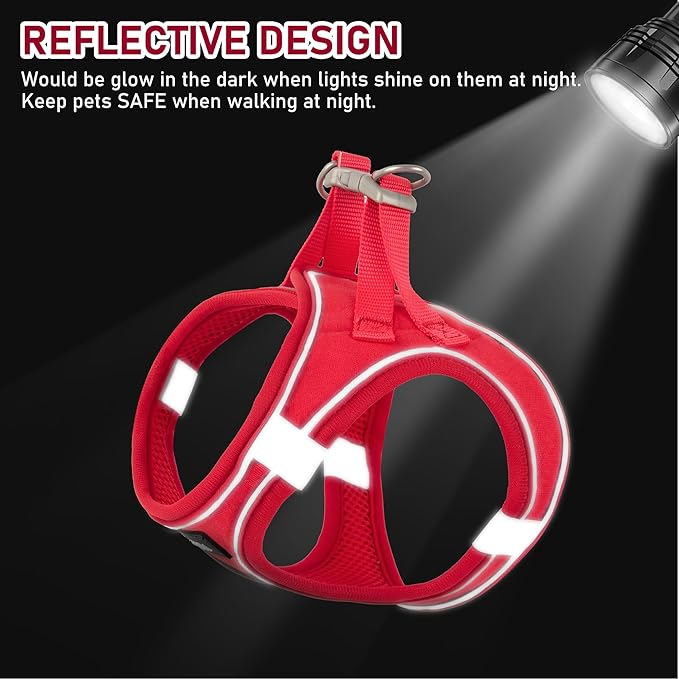 GAMUDA Small Pet Harness Collar and Leash Set, Step in No Chock No Pull Linen Fabric Soft Mesh Dog Vest Harnesses Reflective for Dogs Puppy Cats Kitten Rabbit (Red, M)