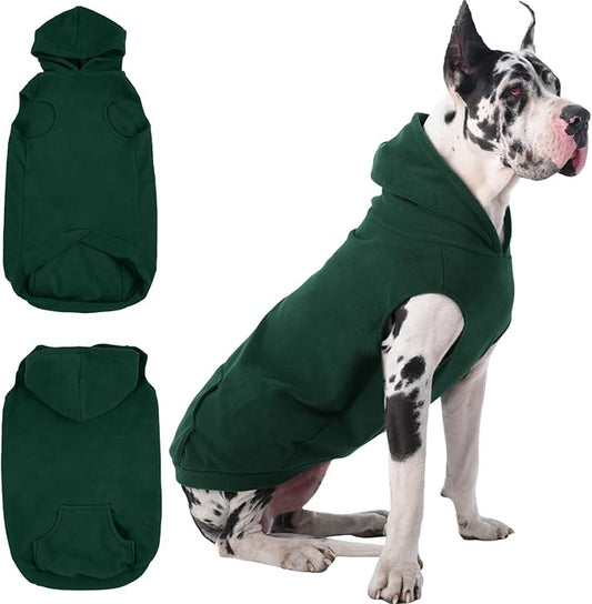 IECOii Warm Dog Hoodie for Large Dogs, Extra Large Dog Hoodie Fleece Vest with Leash Hole & Pocket, Big Dogs Sweatshirt for Giant Breed, Pullover Sleeveless Great Dane Sweater, Green, 4XL