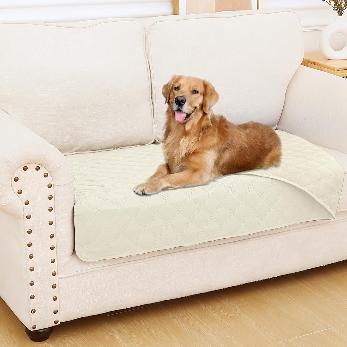 Smiry Waterproof Dog Bed Cover Pet Blanket, Soft Washable Dog Blanket for Furniture Bed Couch Sofa Reversible, Checkered (30"x53", Beige/Beige)