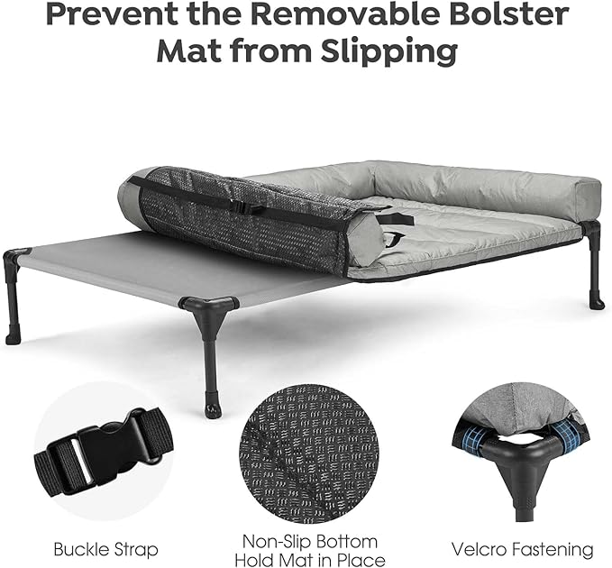 Veehoo Cooling Elevated Dog Bed Add Removable Waterproof Bolster Cushion Mat, Raised Pet Cot with Breathable Teslin Mesh, No-Slip Feet, Dog Couch Bed for Indoor Outdoor, 42x30inches, Grey, CWC2331B