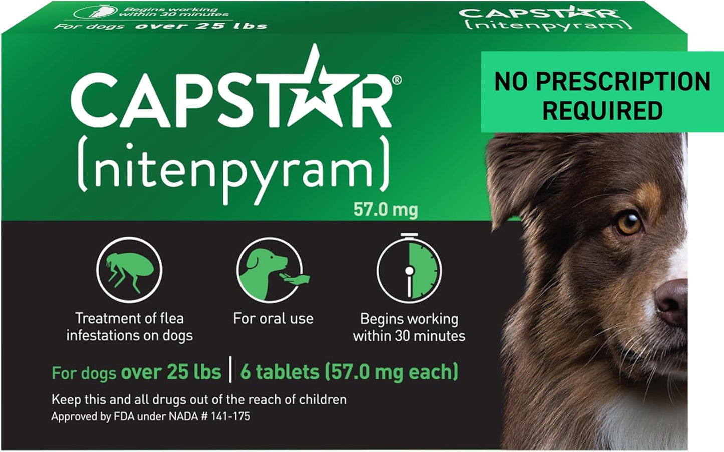 CAPSTAR Oral Flea Treatment for Dogs, Fast Acting Tablets Start Killing Fleas in 30 Minutes, Medium & Large Dogs (Over 25 lbs), 6 Doses