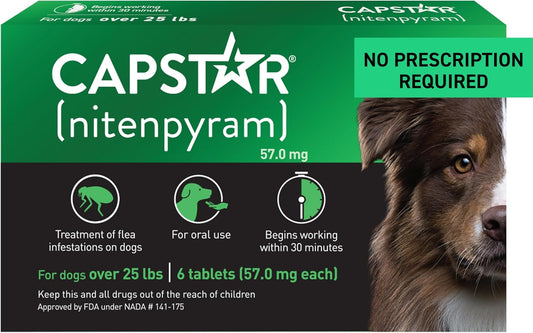 CAPSTAR Oral Flea Treatment for Dogs, Fast Acting Tablets Start Killing Fleas in 30 Minutes, Medium & Large Dogs (Over 25 lbs), 6 Doses