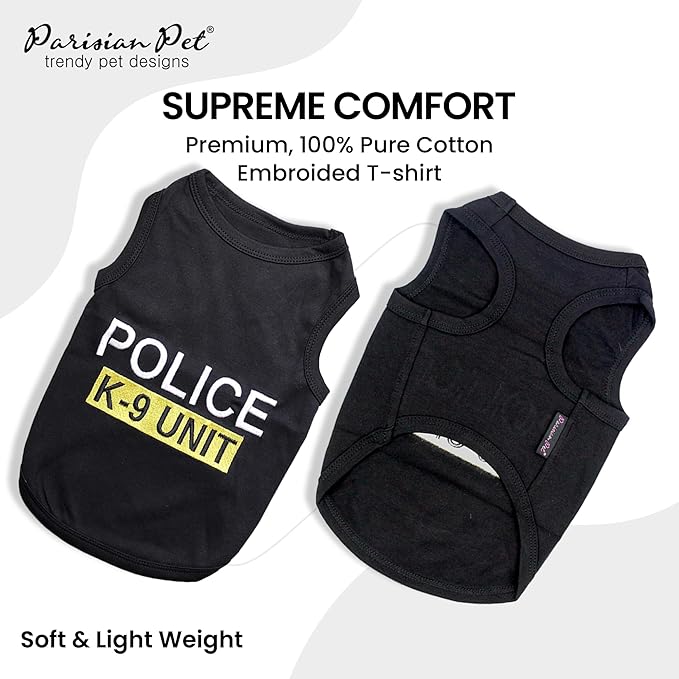 Parisian Pet Police K9 Dog Costume - Dog K9 Halloween Shirt - Pet Police Costume - Dogs Costumes for Halloween - Dogs Apparel & Accessories - Sleeved Pet Outfit - S