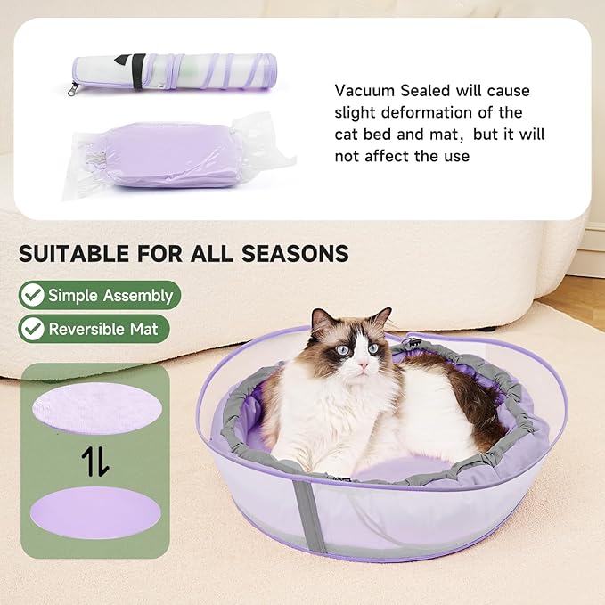 Cat Bed Kitten Bed, Round Donut Pet Bed Gift for Cats, Puppy, Small Dog, Calming Fluffy Cat Couch Sofa with Hard Protective Shieldfor Indoor Outdoor (Purple，18 Inches)
