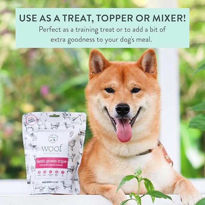 The New Zealand Natural Pet Food Co WOOF Freeze Dried Dog Treats - Lamb Green Tripe, High Protein, Large & Small, Topper or Dog Treat - 1.4 oz