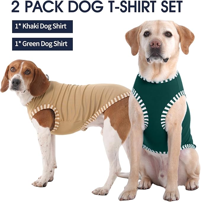 IECOii 2 Pack Sleeveless Dog Tees Shirt | Comfortable & Lightweight Fabric, Easy On/Off for Active Dogs, Khaki+Green, L