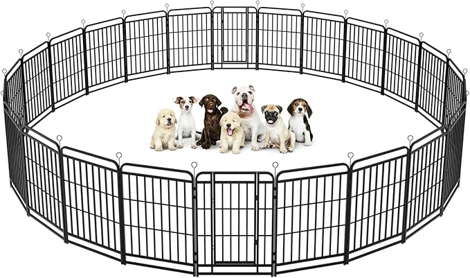 Dog Playpen Outdoor 24 Piece Panels Heavy Duty Dog Fence 40" Height with Thick Pipe Anti-Rust with Doors Portable for RV Camping Yard, Total 54FT, 227 Sq.ft, Snowy Black