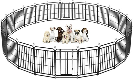 Dog Playpen Outdoor 24 Piece Panels Heavy Duty Dog Fence 40" Height with Thick Pipe Anti-Rust with Doors Portable for RV Camping Yard, Total 54FT, 227 Sq.ft, Snowy Black