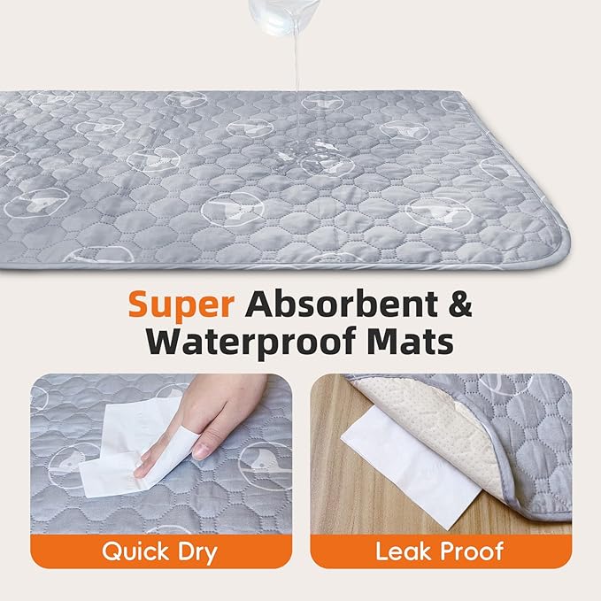 PJYuCien Washable Pee Pads for Dogs 4 Pack, 36" x 36" Reusable Pee Pads for Dogs, Leak-Proof Pet Training Pads, Puppy Pads for Non-Slip, Designed for Dog Pen, Whelping Pad, Potty Training (Grey)