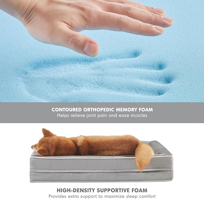 Friends Forever Orthopedic Dog Bed for Large Dogs, Waterproof Memory Foam Dog Sofa Bed L with Removable Washable Cover, Ally Khaki, 35x25x6.5