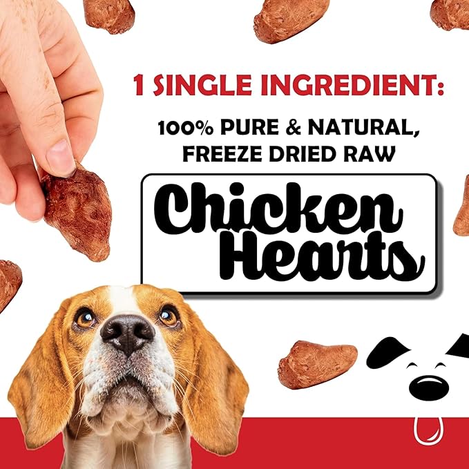 Freeze Dried Chicken Hearts for Dogs – Single Ingredient, High Protein, No Additives, Natural & Grain-Free Raw Dog Treats Natural – Ideal for Treats, Training & Rewarding – 3.75oz Bag