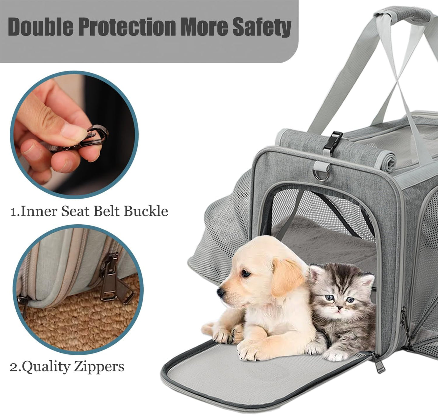Dog Carrier Cat Carriers Grey Soft Pets Bag Airline Approved Dog Carrier for Small Dogs Carrier,2Sides Expand,Stylish Rabbit Bunny Pets Carriers Travel Outdoor Carry Kennel