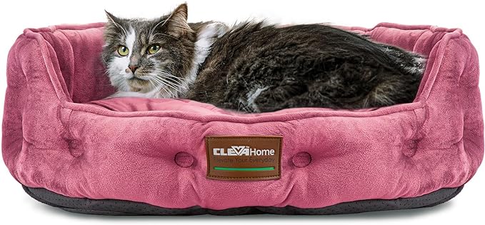 ClevaHome Cat Dog Bed for Small Pets up to 15lbs - Round Cat Beds for Indoor Cats, Machine Washable Comfortable Pet Bed for Puppy and Kitten with Non-Slip Bottom (Plum Pink)