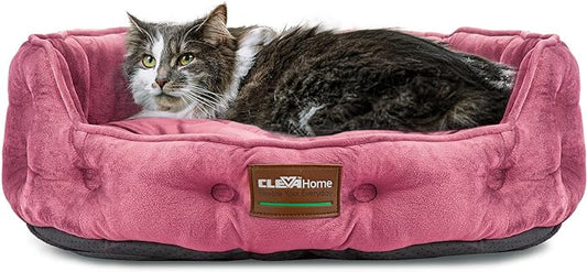 ClevaHome Cat Dog Bed for Small Pets up to 15lbs - Round Cat Beds for Indoor Cats, Machine Washable Comfortable Pet Bed for Puppy and Kitten with Non-Slip Bottom (Plum Pink)