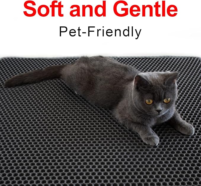 Cat Litter Box Mat: 36"x 30" Waterproof Kitty Cat Litter Trapping Mat, Easy-clean Double-layer Scatter Control Pad Rug (Black)