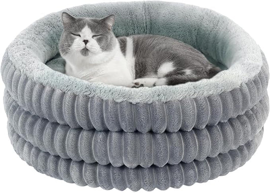 Cat Bed, 20’’ Round Donut Fluffy Cat Beds for Indoor Cats and Small Dogs, Washable Deep Sleep Calming Pet Bed Kitten Bed
