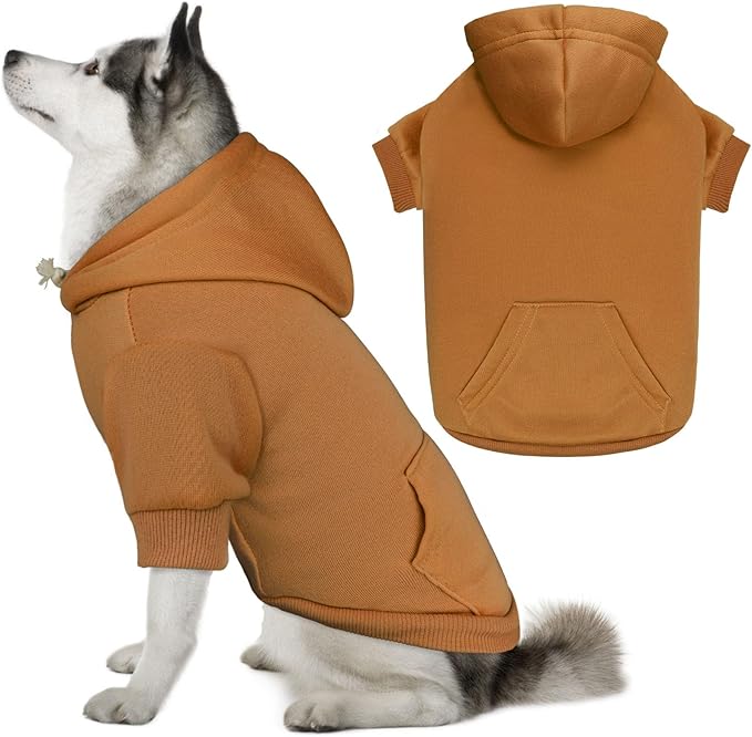 Dog Sweaters for Large Dogs Dog Hoodie Sweater Solid Soft Brushed Fleece Clothes Sweatshirt with Pocket(Coffee-XL)