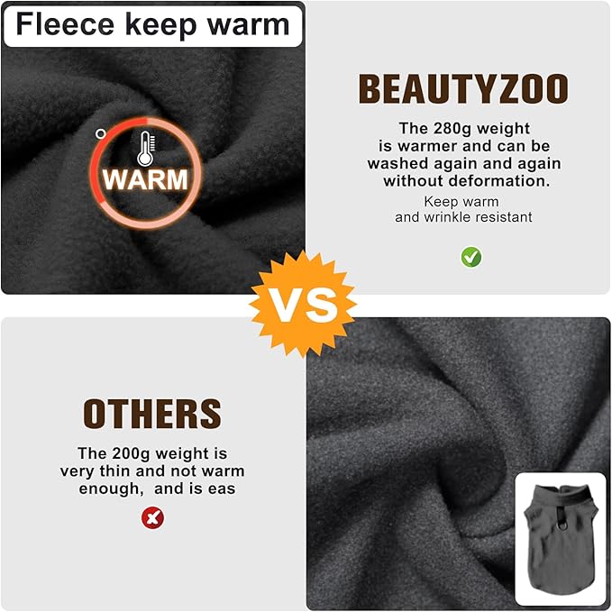 BEAUTYZOO Dog Fleece Vest Sweater Winter Jacket for Small and Medium Large Dogs with D-Ring Leash Cold Weather Coat Hoodie for XS S M Dogs Boy or Girls, Black XL