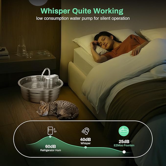 Cat Water Fountain, 4L/135OZ Stainless Steel Pet Fountain with 3 Filters & 3 Sponges Dog Water Dispenser, Dog Water Bowl Cat Drinking Fountains Watering Supplies with Ultra-Quiet Pump for Pets Indoor