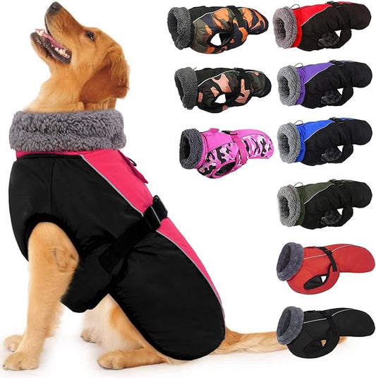 IECOii Extra Warm Dog Coat with Reflective Adjustable Fleece Turtleneck for Cold Weather in Small, Medium, Extra Large Sizes