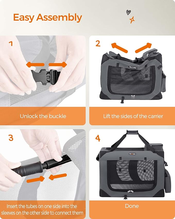 Feandrea 28 Inches Collapsible Soft Dog Crate, Portable Travel Dog Crate for Indoor and Outdoor Use, Dog Carrier Kennel with Safety Zippers, for Living Room, Car, Travelling, Camping, Gray UPDC70GY