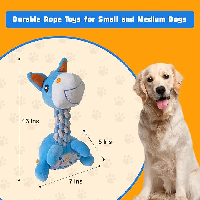 Knots Twists Dog Toy, Squeaky Rope Chew Toy for Small & Medium Dogs, Indestructible Tug of War Toy for Aggressive Chewers & Puppies, Dental Chew Toys to Clean Teeth & Relieve Boredom (Pony)