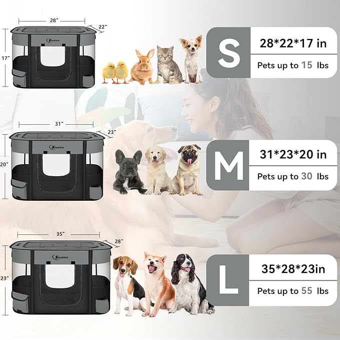 Dog Cat Playpen, Pet Puppy Portable Pens for Outdoor Travel Crate, Indoor After Surgery Use, Foldable Dog Kennel Tent for Rabbit or Small Animals and Tent Stakes (Dark Grey, Lagre)