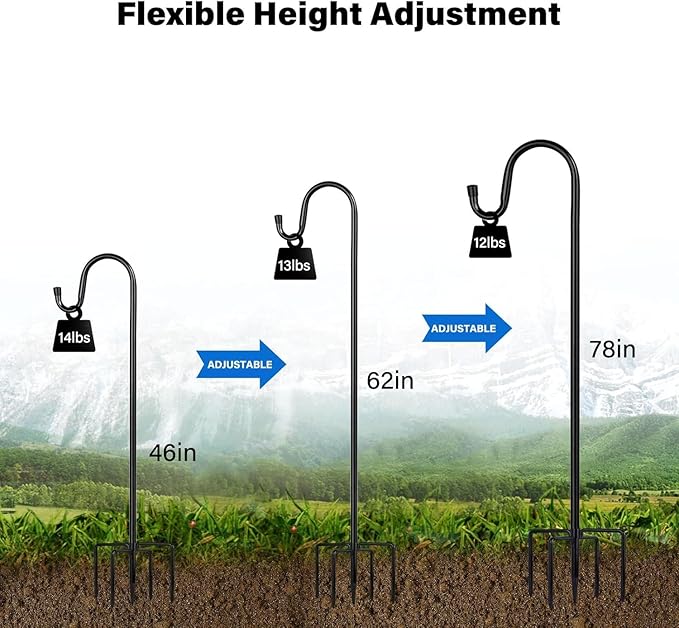 Shepherd Hooks for Outdoor, ToyHotels 1 Pack 78 Inch Bird Feeder Pole with 5 Prongs Base for Hanging Lantern, Hummingbird Feeder, Lightweight Plant, Shepherds Hook for Bird Feeders for Outside