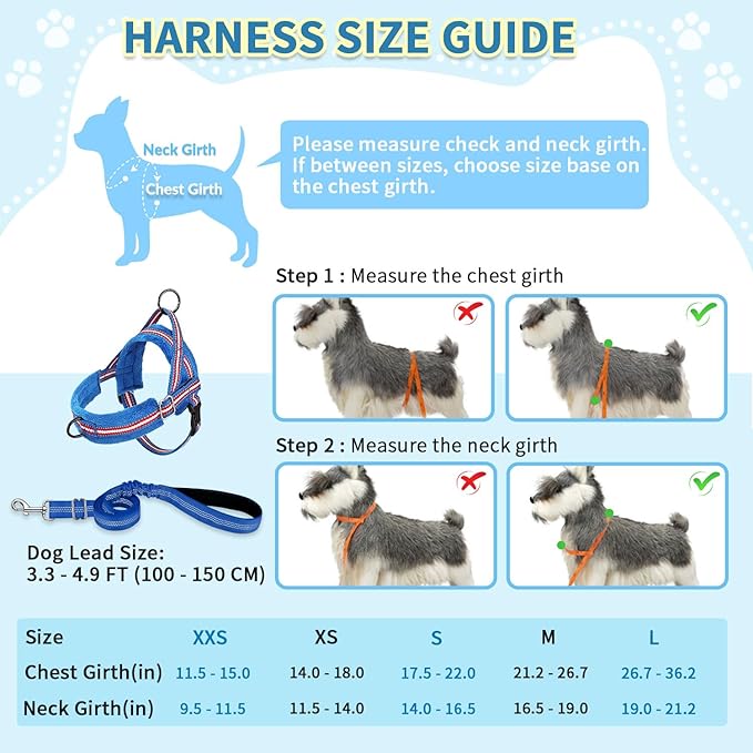 SlowTon No Pull Small Dog Harness and Leash Set, Puppy Soft Vest Harness Neck & Chest Adjustable, Reflective Lightweight Harness & Anti-Twist Pet Lead Combo for Small Medium Dogs (DB-Front Clip, S)