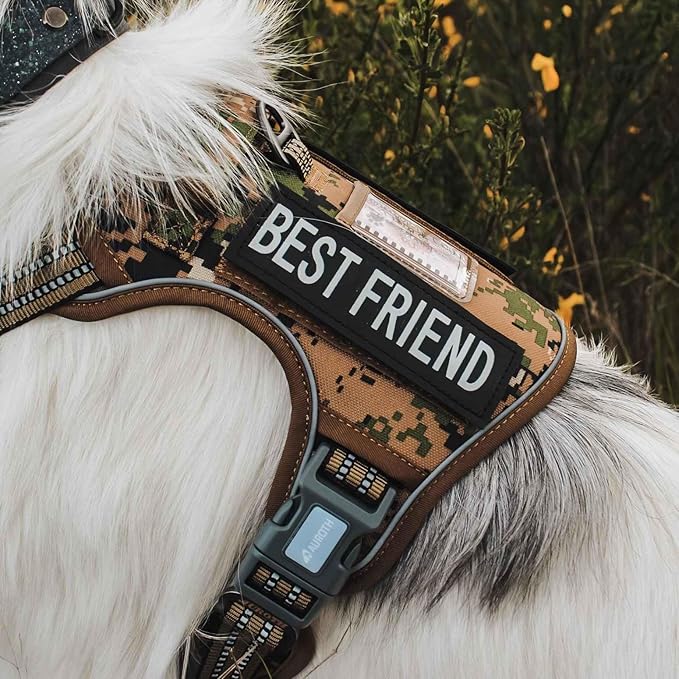 AUROTH Tactical Dog Harness for Large Dogs No Pull Adjustable Reflective K9 Working Training Easy Control Pet Vest Military Service Harnesses Woodland Camo L