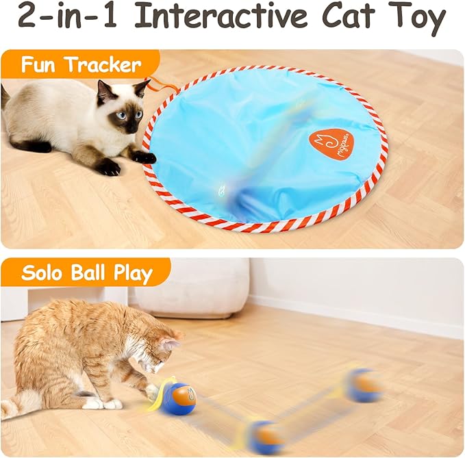 Migipaws Interactive Cat Ball Toy Set, Fun Tracker, Glowing Chase Ball with MystiChaser Pouch, Fluffy Tail, A Small Mice(Blue)