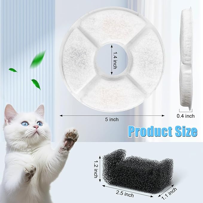 Cat Fountain Filter, 16 Pcs Cat Water Fountain Filters Replacement, 3-Filtration System Round Carbon Filters Compatible with 81oz / 2.4L Round Automatic Pet Dog Water Fountain Dispenser