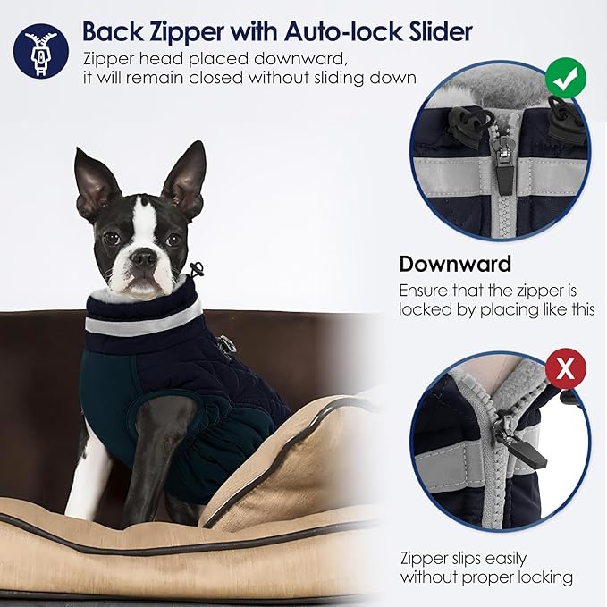 AOFITEE Dog Coat, Warm Dog Winter Coat, Reflective Cold Weather Dogs Puffer Jacket with Harness Built in, Waterproof Pet Fleece Vest Snowsuit for Small Medium Large Dogs, Navy L