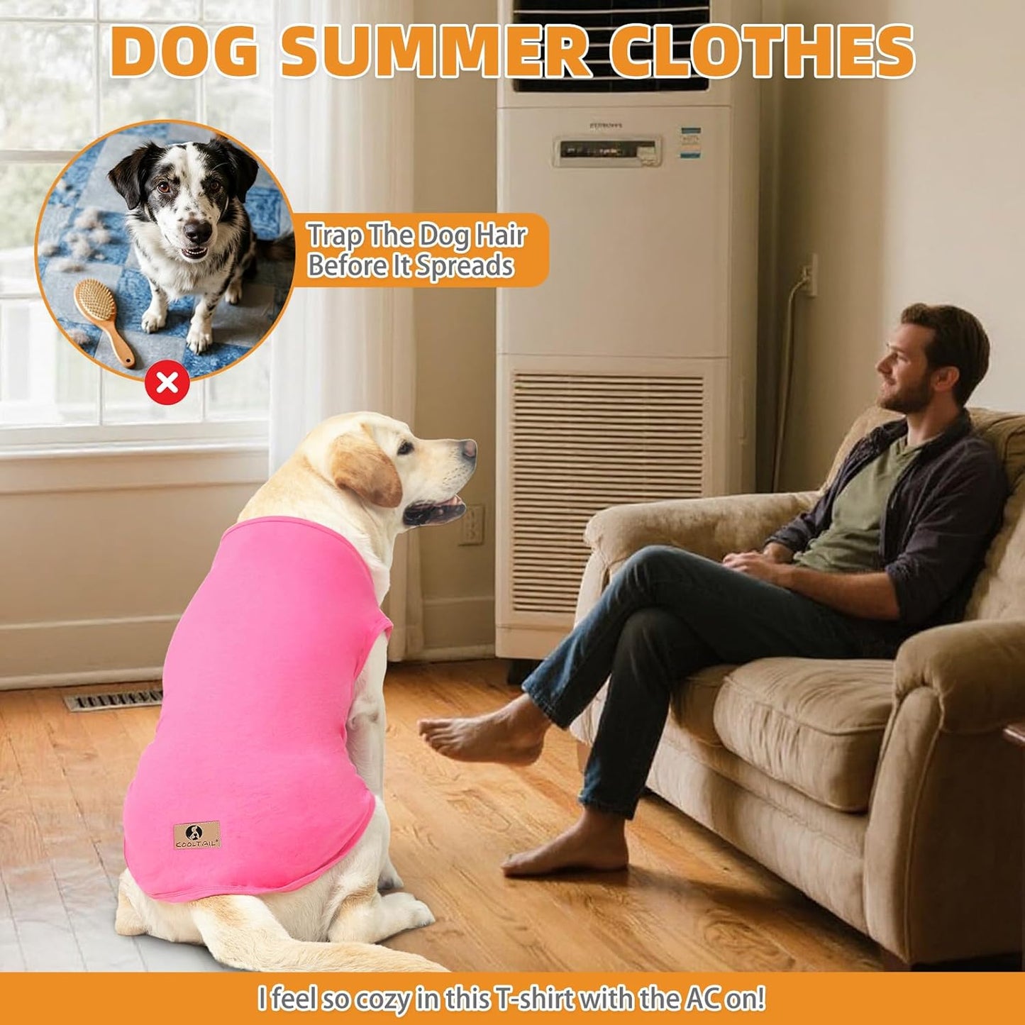 KOOLTAIL Girl Dog Clothes for Large Dogs, 2 Pack Cotton Fall/Winter Warm Dog T Shirts Coats for Outdoor, UV & Insect Protection Anti-Hair Loss & Lightweight Pet Vest Tank Tops Apparel, Pink & Rose,L