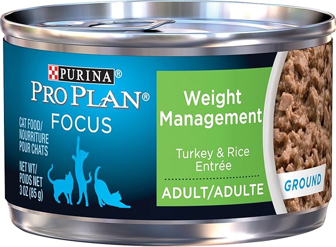 Purina Pro Plan Weight Control Pate Wet Cat Food, SPECIALIZED Weight Management Turkey & Rice Entree - (Pack of 24) 3 oz. Pull-Top Cans