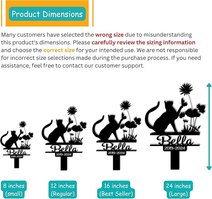 Custom Pet Grave Makers Cat Outdoor, Personalized Cat Memorial Headstones and Grave Makers for Pet Cemetery, Custom Name and Date Pet Tombstone Graveyard Different Sizes and Colors