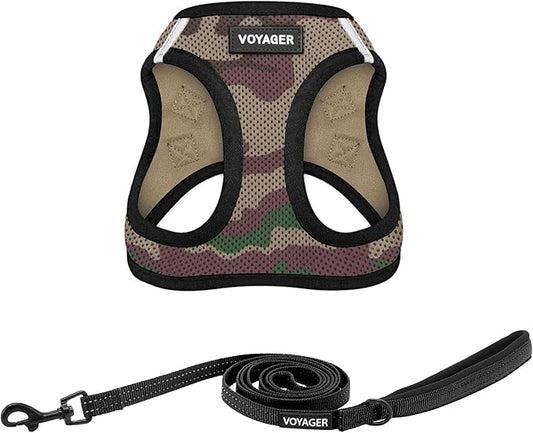 Voyager Step-in Air All Weather Mesh Harness and Reflective Dog 5 ft Leash Combo with Neoprene Handle, for Small, Medium and Large Breed Puppies by Best Pet Supplies - Army/Black Trim, XXX-Small