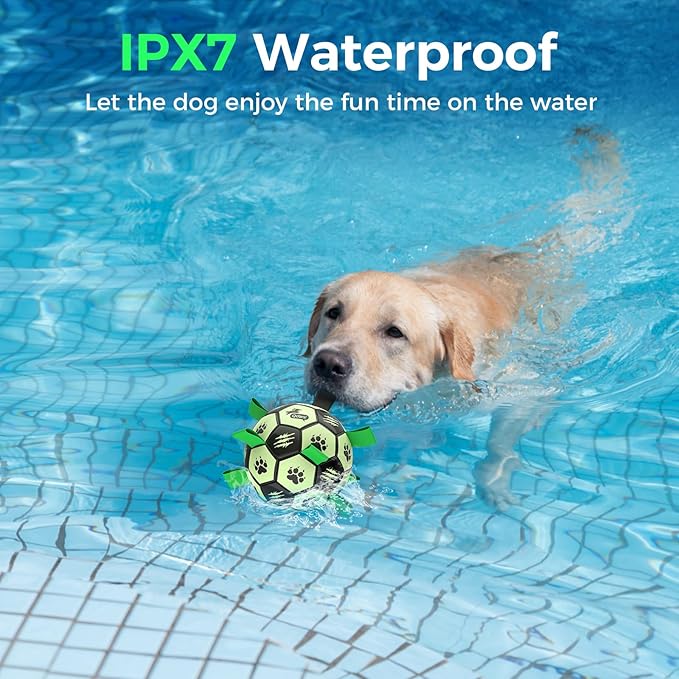 QDAN Premium Dog Ball, Glow in The Dark Dog Toys, Light Up Soccer Ball for Dogs, Outdoor Dog Toys, Doggy Water Toy, Puppy Birthday Gifts for Small Medium (6 Inch)