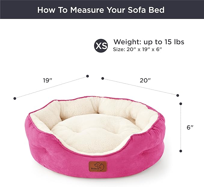 Bedsure Dog Beds for Small Dogs - Round Cat Beds for Indoor Cats, Washable Pet Bed for Puppy and Kitten with Slip-Resistant Bottom, 20 Inches, Sachet Pink